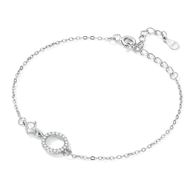 Elegant 925 Sterling Silver CZ Circle Charm Bracelet - Elevate and Beyond