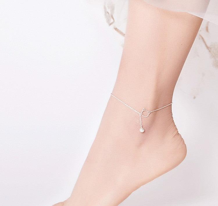 Delicate 925 Sterling Silver Cat Charm Anklet with Bell - Elevate and Beyond