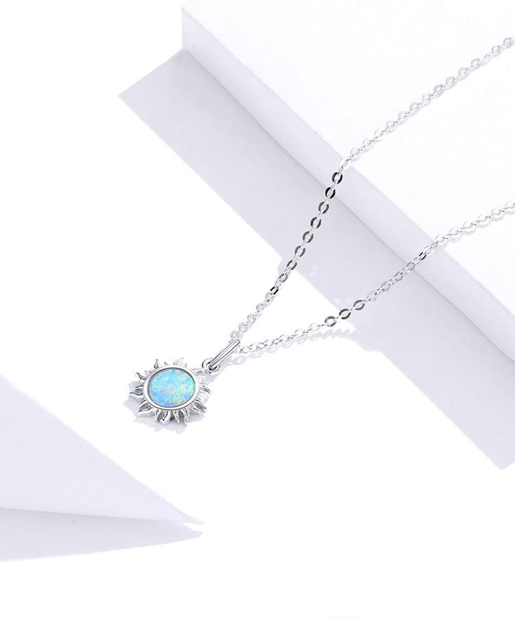 925 Sterling Silver Sun Pendant Necklace with Opal - Elevate and Beyond