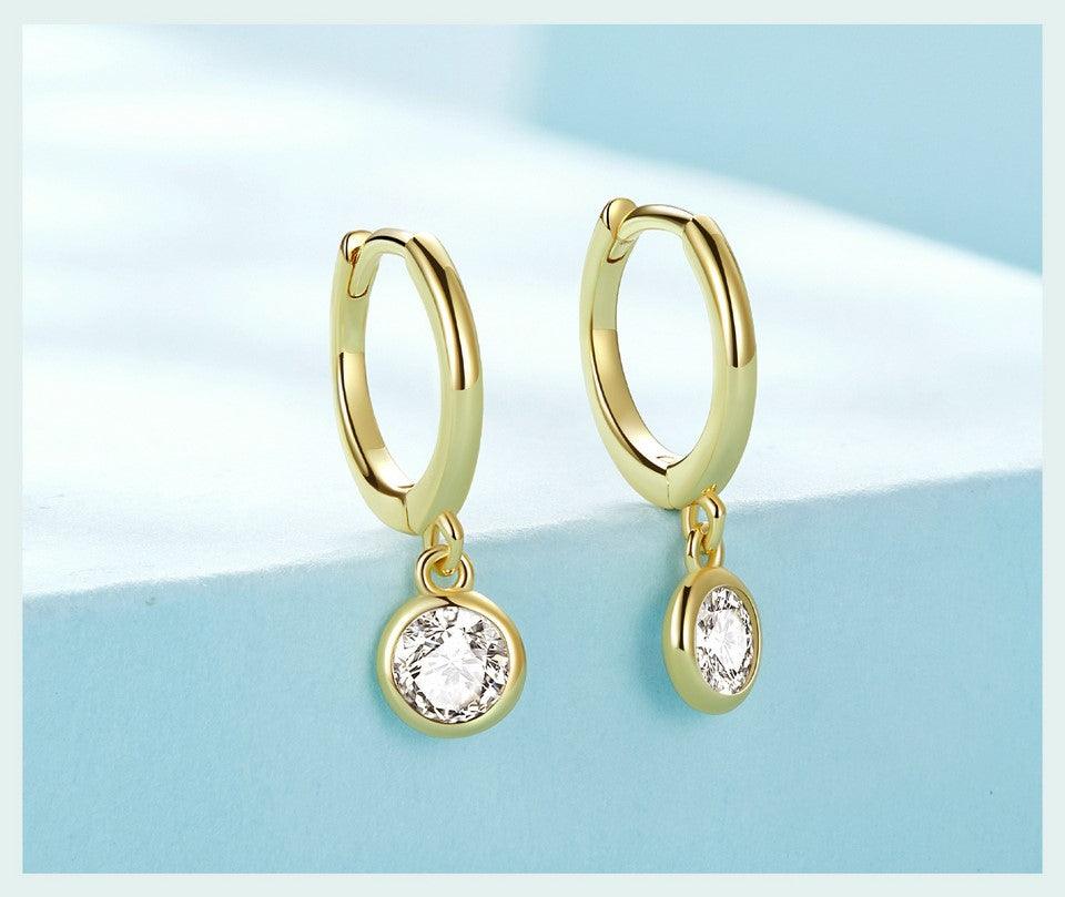 925 Sterling Silver Drop Hoop Earrings with Dazzling CZ Charm - Elevate and Beyond