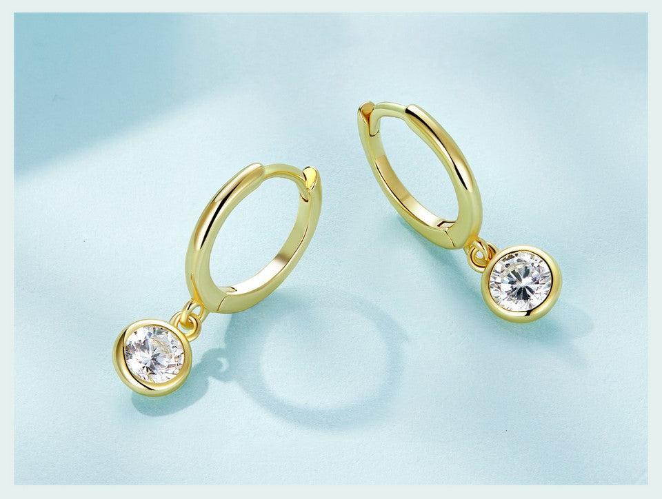 925 Sterling Silver Drop Hoop Earrings with Dazzling CZ Charm - Elevate and Beyond