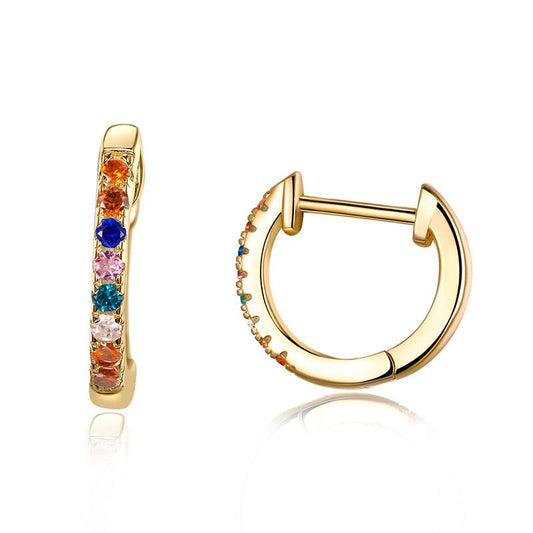 925 Sterling Silver Rainbow CZ Huggie Hoop Earrings - Elevate and Beyond