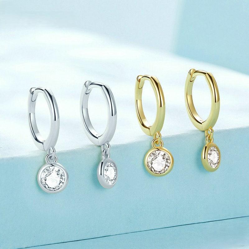 925 Sterling Silver Drop Hoop Earrings with Dazzling CZ Charm - Elevate and Beyond