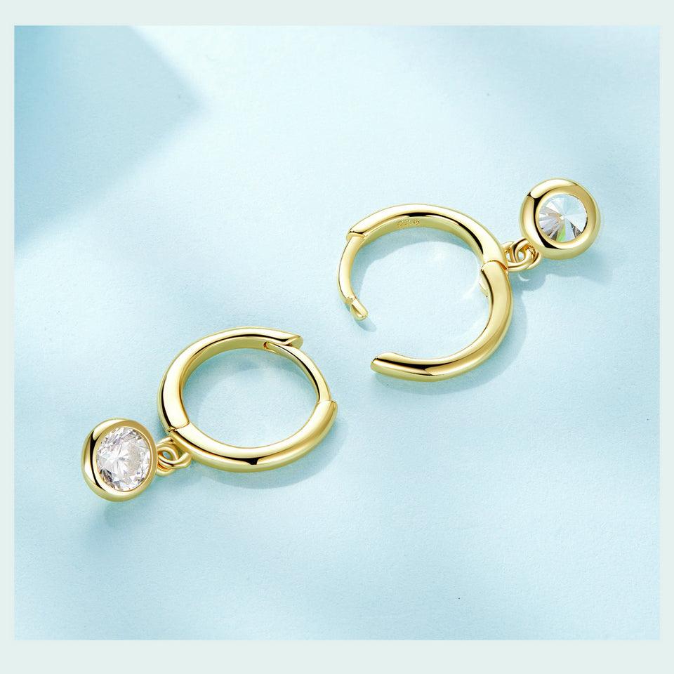 925 Sterling Silver Drop Hoop Earrings with Dazzling CZ Charm - Elevate and Beyond