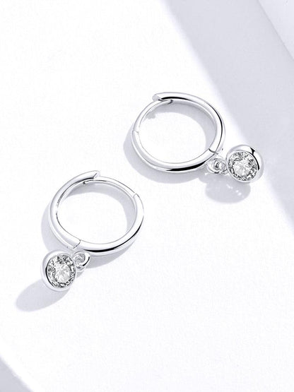 925 Sterling Silver Drop Hoop Earrings with Dazzling CZ Charm - Elevate and Beyond