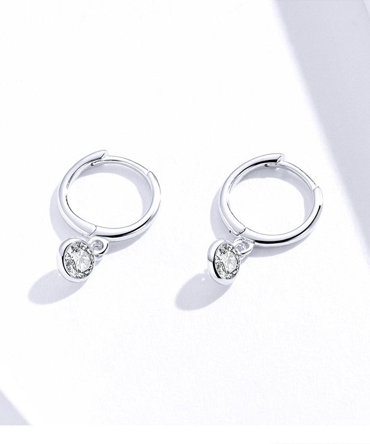 925 Sterling Silver Drop Hoop Earrings with Dazzling CZ Charm - Elevate and Beyond