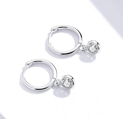 925 Sterling Silver Drop Hoop Earrings with Dazzling CZ Charm - Elevate and Beyond