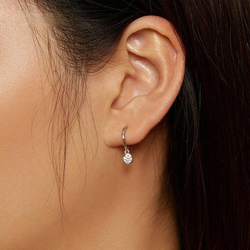 925 Sterling Silver Drop Hoop Earrings with Dazzling CZ Charm - Elevate and Beyond