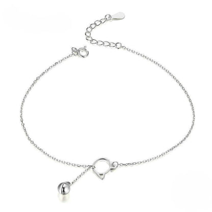 Delicate 925 Sterling Silver Cat Charm Anklet with Bell - Elevate and Beyond