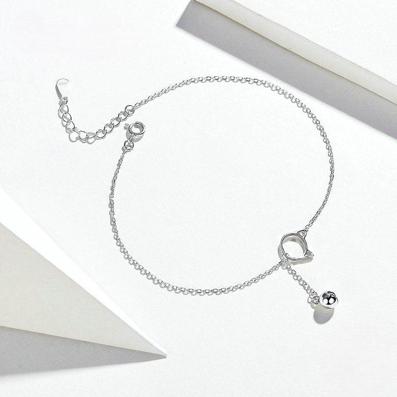 Delicate 925 Sterling Silver Cat Charm Anklet with Bell - Elevate and Beyond