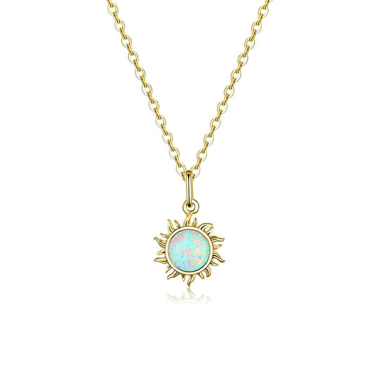 925 Sterling Silver Sun Pendant Necklace with Opal - Elevate and Beyond