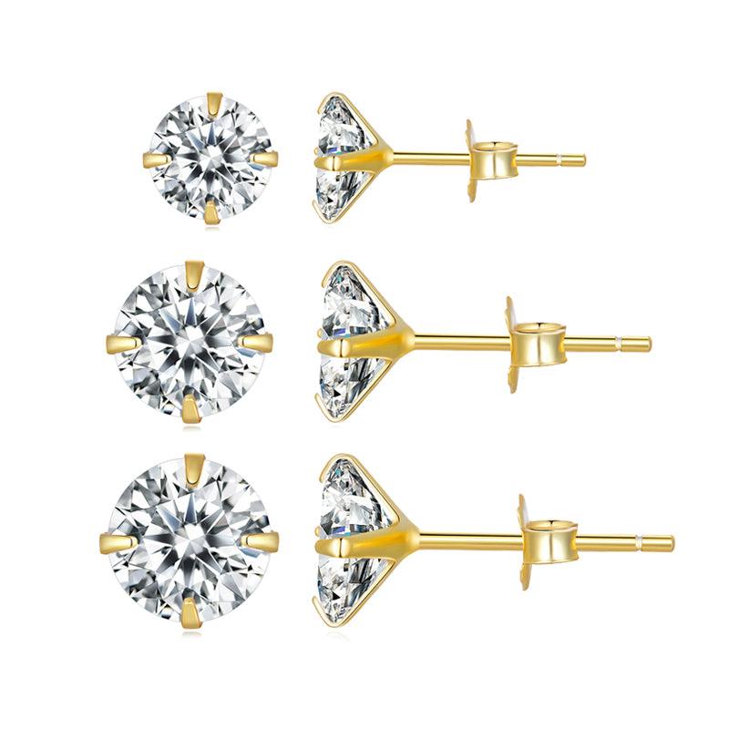 3-Pair Set of 925 Sterling Silver CZ Stud Earrings - Elevate and Beyond