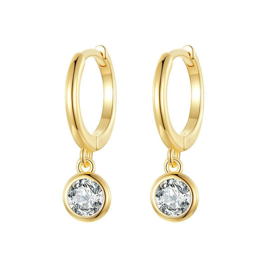 925 Sterling Silver Drop Hoop Earrings with Dazzling CZ Charm - Elevate and Beyond