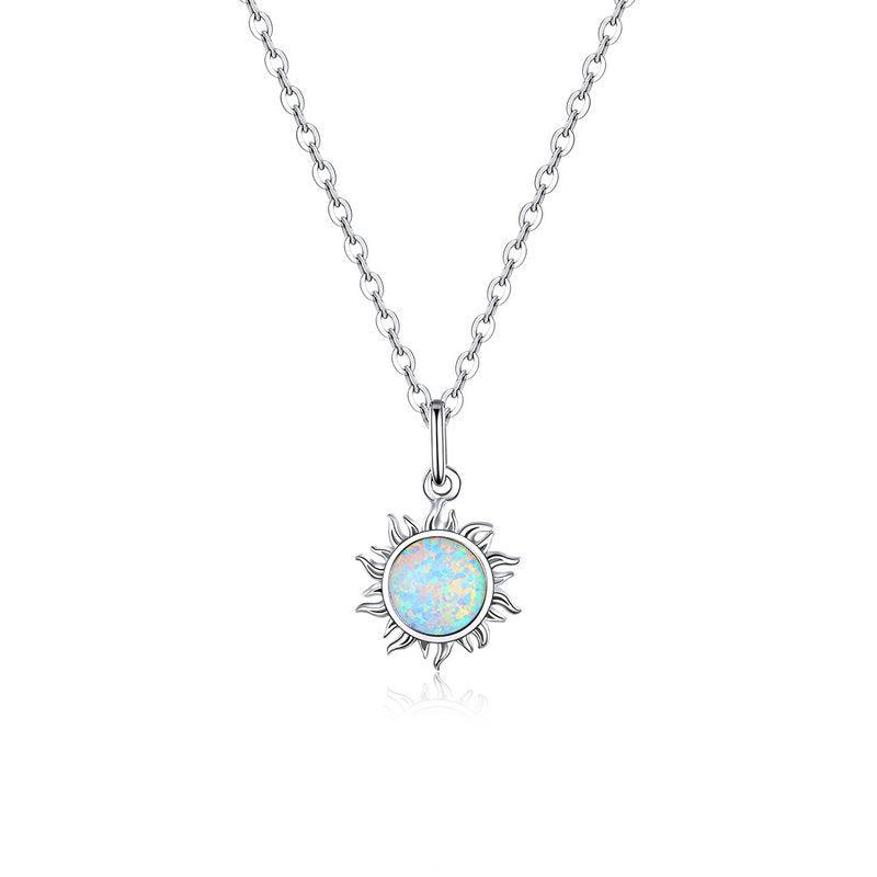 925 Sterling Silver Sun Pendant Necklace with Opal - Elevate and Beyond