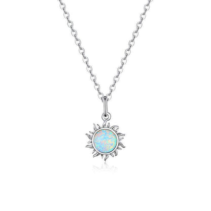 925 Sterling Silver Sun Pendant Necklace with Opal - Elevate and Beyond