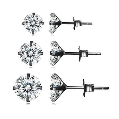 3-Pair Set of 925 Sterling Silver CZ Stud Earrings - Elevate and Beyond