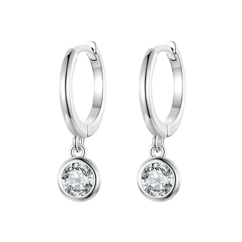 925 Sterling Silver Drop Hoop Earrings with Dazzling CZ Charm - Elevate and Beyond