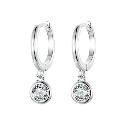 925 Sterling Silver Drop Hoop Earrings with Dazzling CZ Charm - Elevate and Beyond