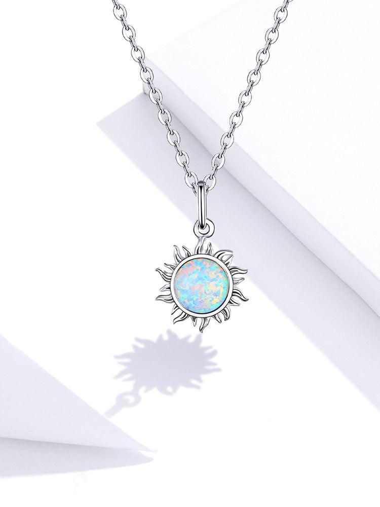 925 Sterling Silver Sun Pendant Necklace with Opal - Elevate and Beyond