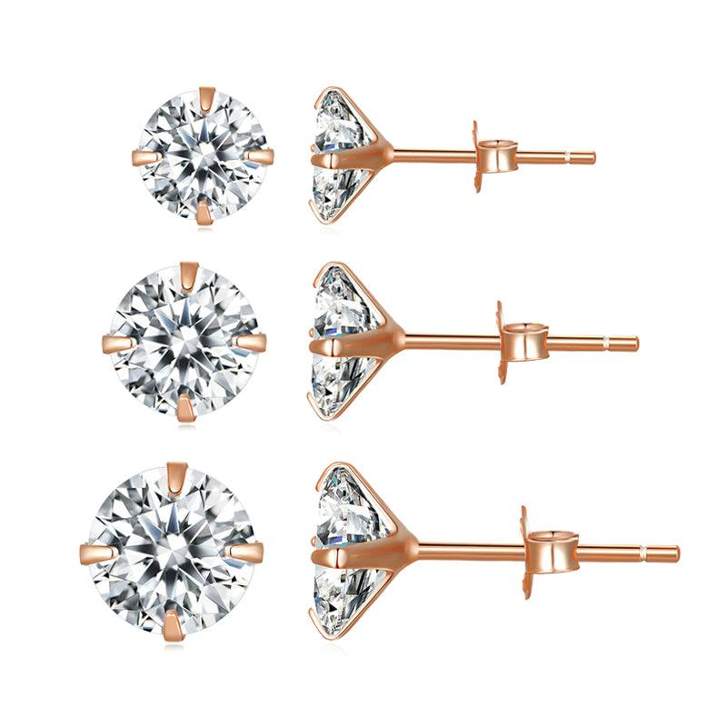 3-Pair Set of 925 Sterling Silver CZ Stud Earrings - Elevate and Beyond